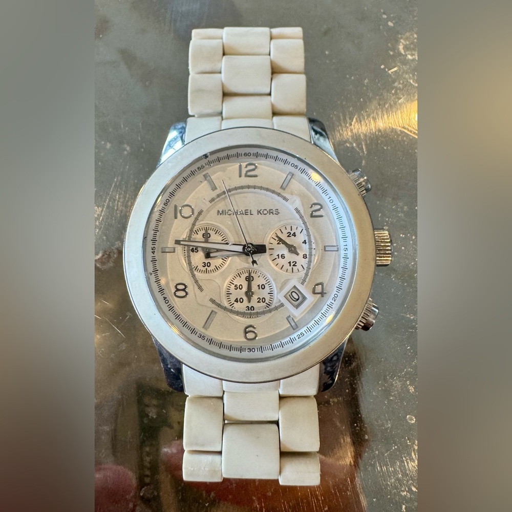 Michael Kors Silver Dial with White Strap Watch